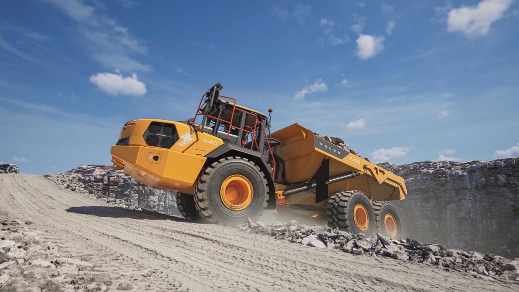 Volvo Dumper A 440 Electric im Steinbruch